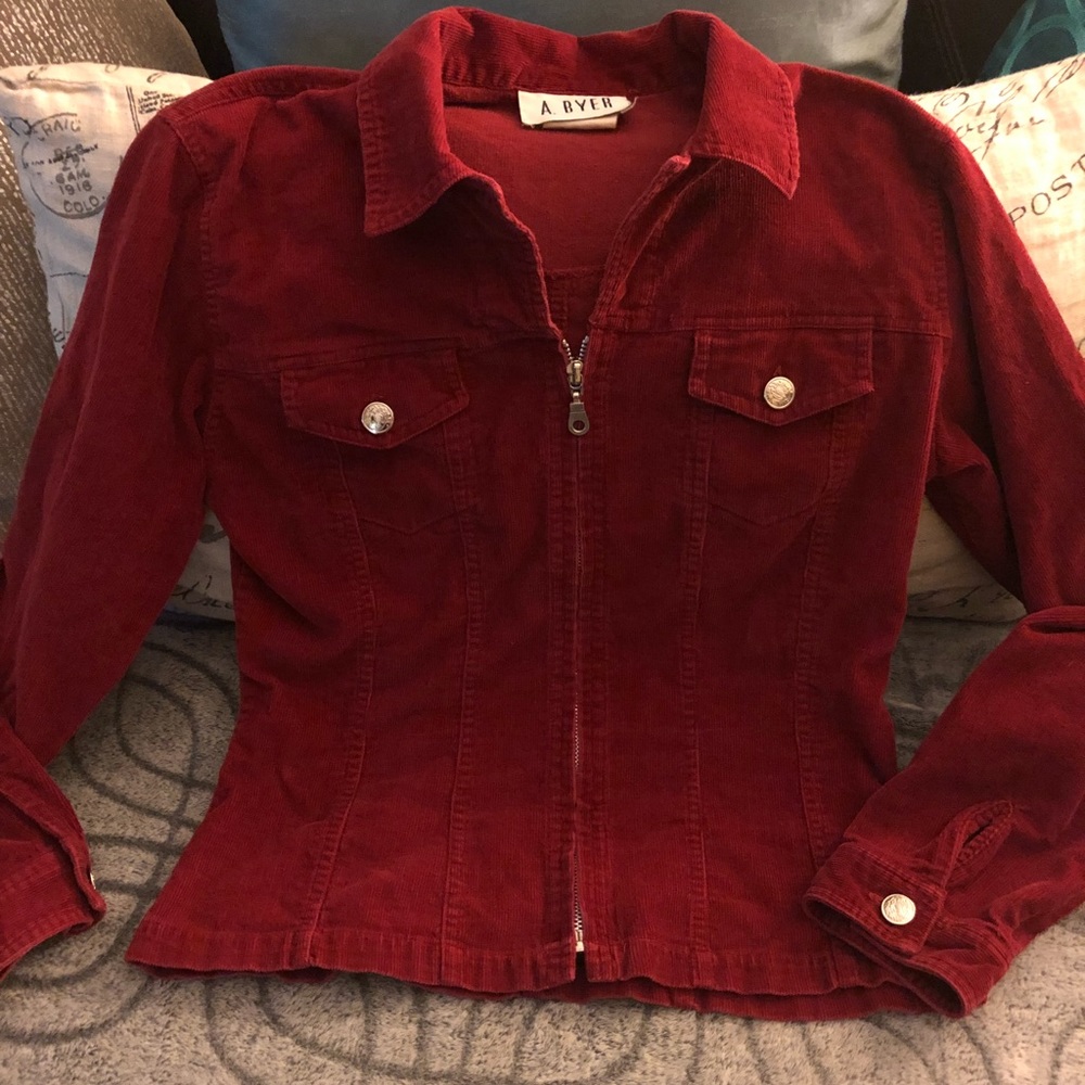 Garnet Red Zip up Corduroy Jacket